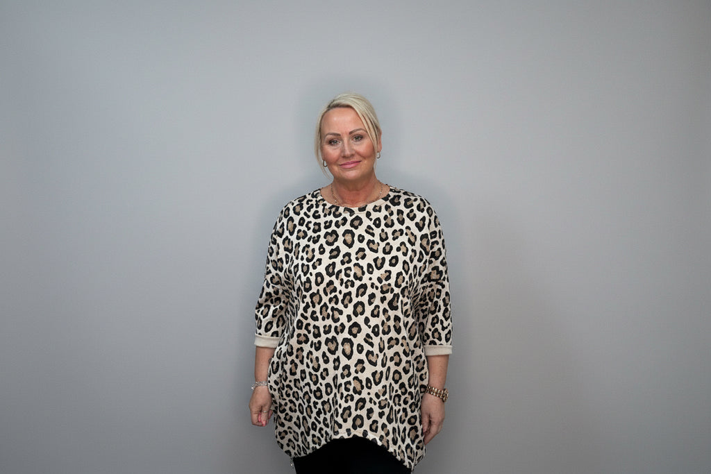Leopard Print Oversized Sweater with Side Zip
