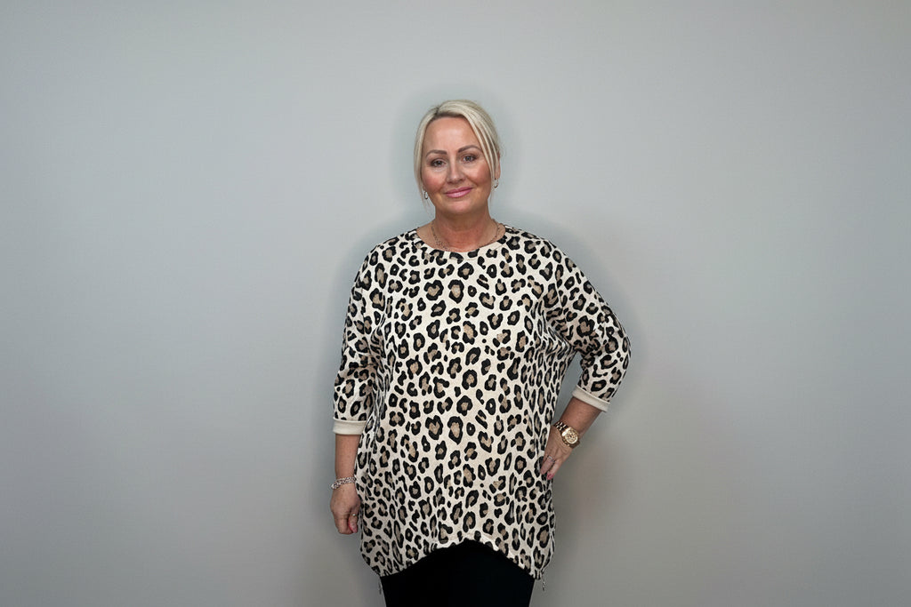 Leopard Print Oversized Sweater with Side Zip