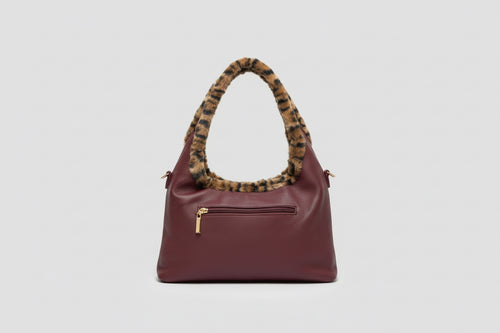 Berry Shoulder Bag with Fur Trim