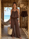 LATISHA Wide Leg Co-ord Set – Bubble Hem & Gold Detail