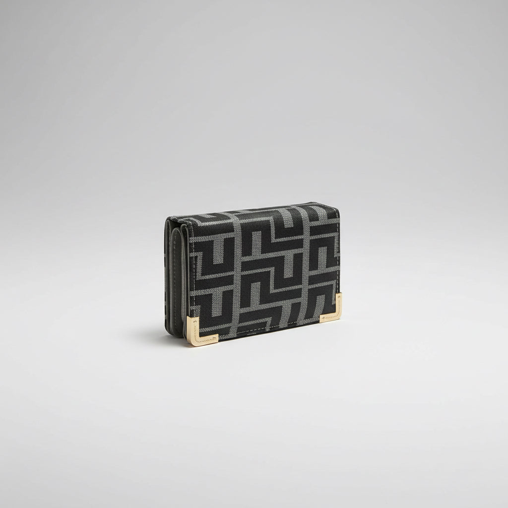 Grey Double-Sided Purse with Gold Hardware