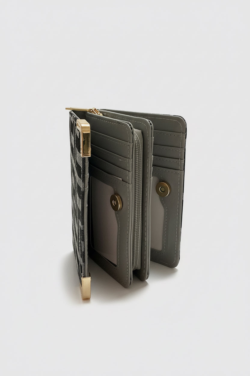 Grey Double-Sided Purse with Gold Hardware