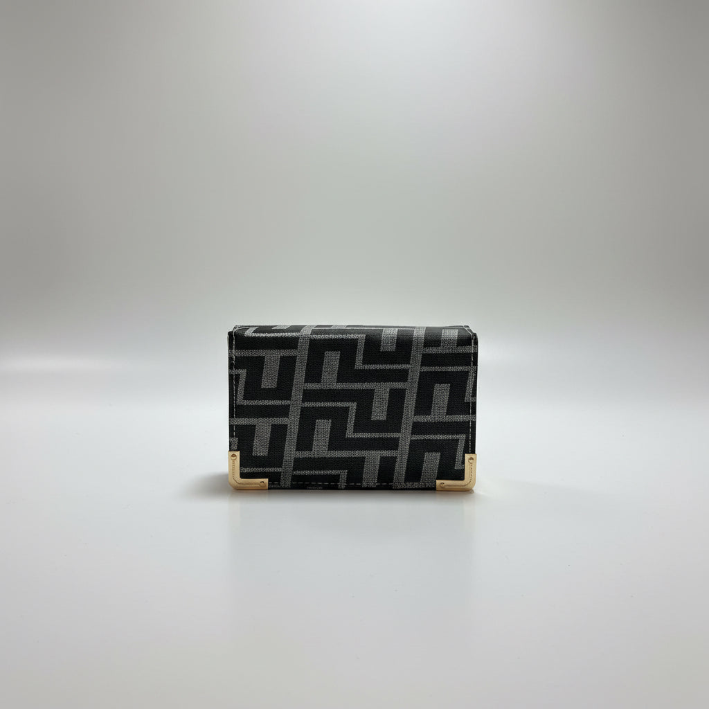 Grey Double-Sided Purse with Gold Hardware